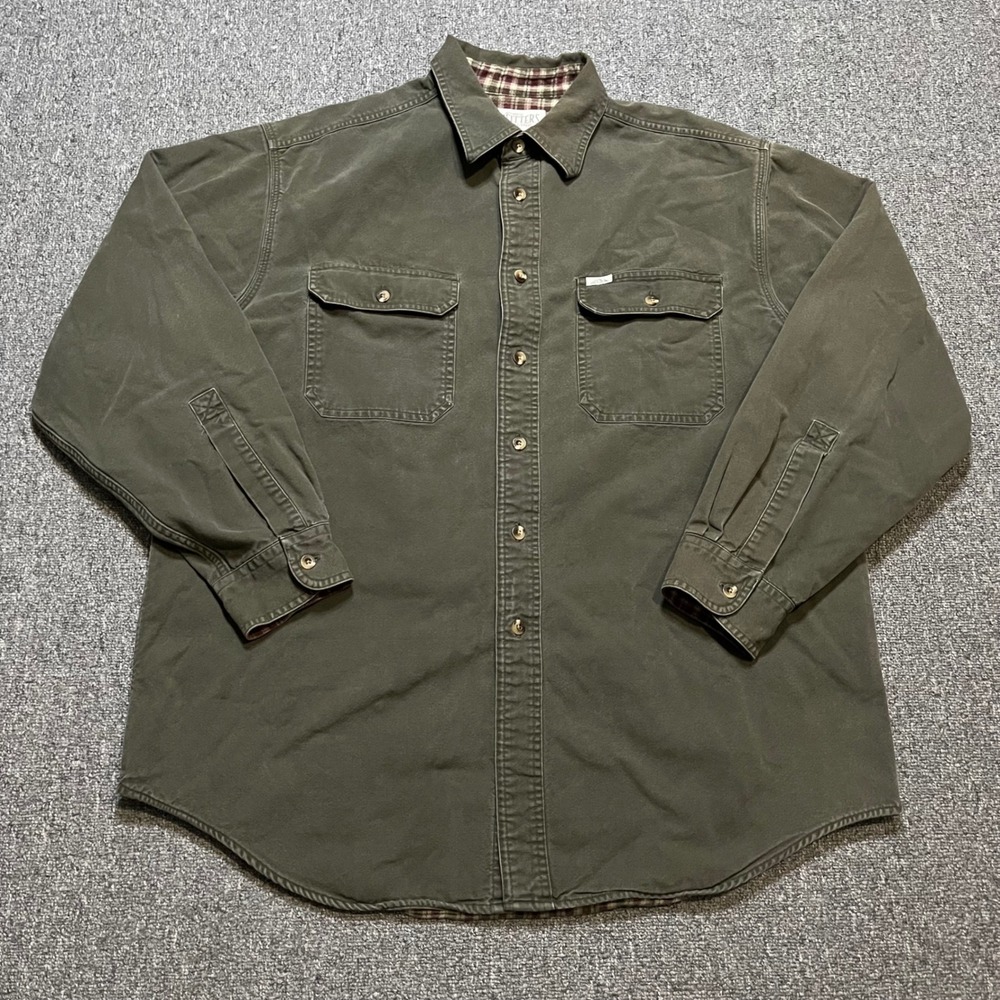 Roundtree & Yorke Mens Large Flannel Lined Canvas Button Up Jacket Green